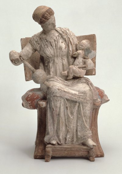 Figurilla de Afrodita jugando con Eros, griega, de Tanagra, finales del siglo IV a.C. de Unbekannt Unbekannt